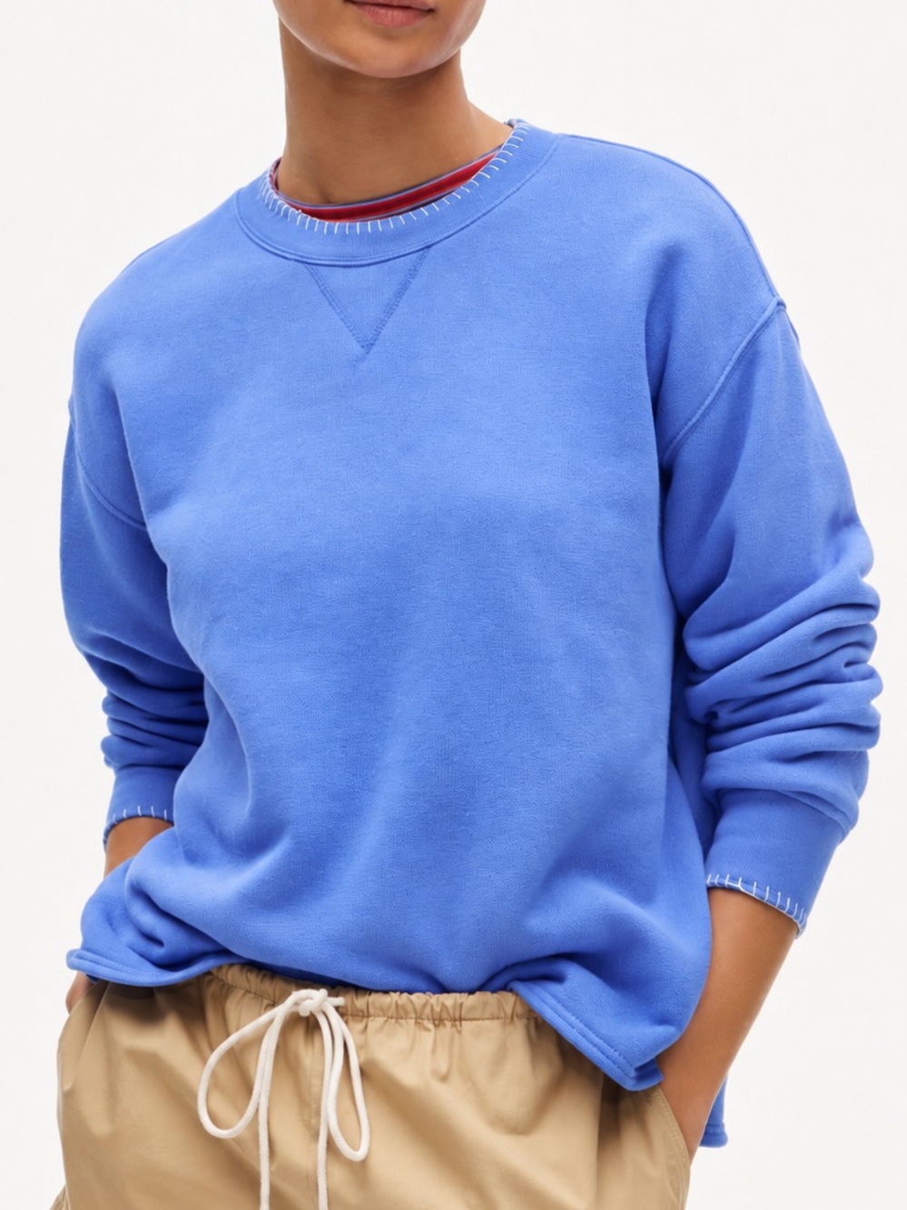 NWT J.Crew Contrast-Trim Heritage Terry Crewneck Blue XXS